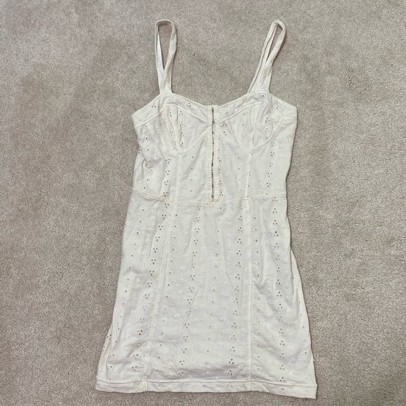 Free People Intimately Cream Colored Slip Mini Dress with Eyelets Corset Style - Picture 1 of 6